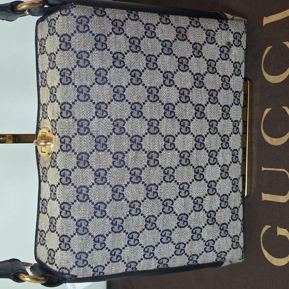 GUCCI 1960s/70s Navy GG Canvas/Leather top handle Ltd production archival bag - Picture 1 of 17